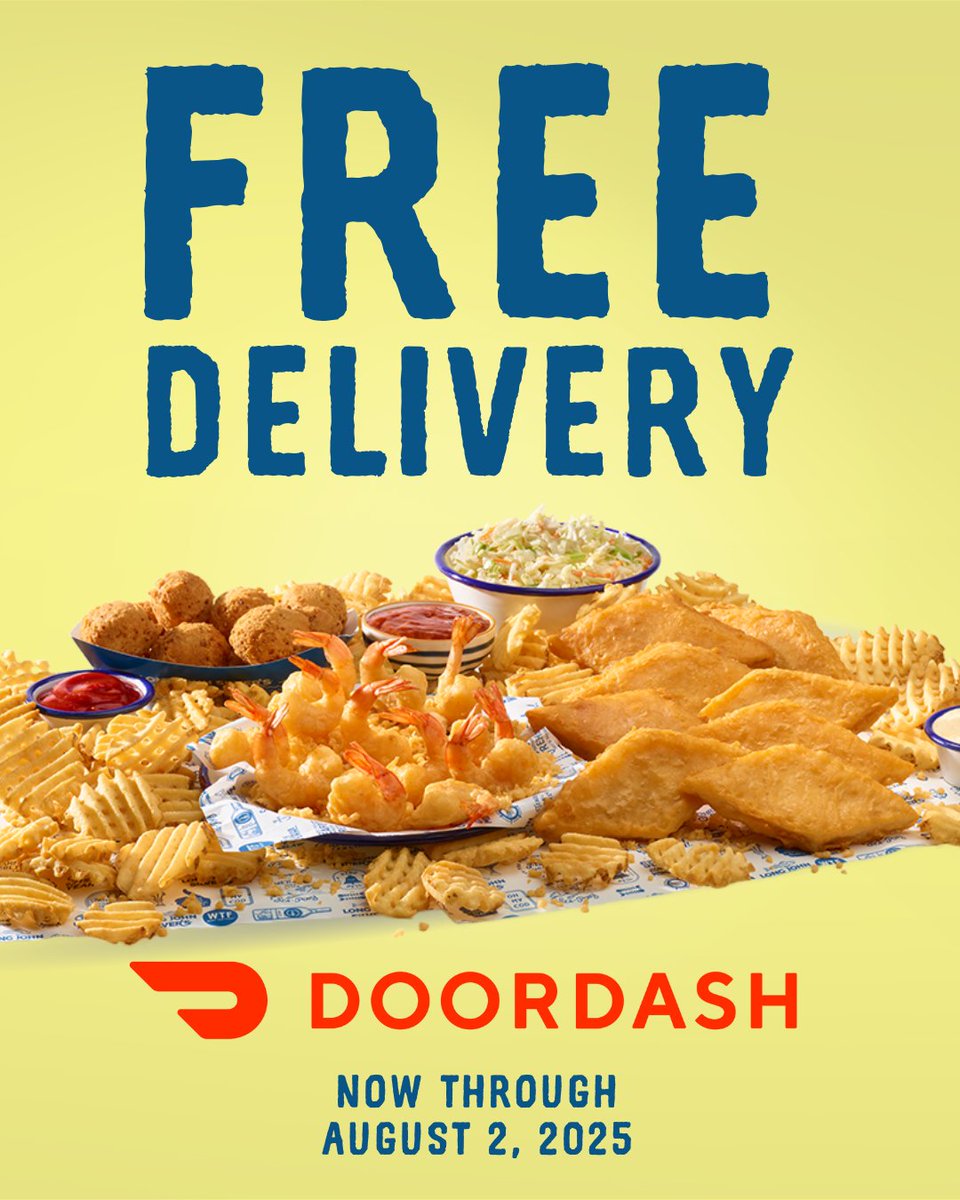 longjohnsilvers's tweet image. Your Long John Silver’s feast is just a click away. 📱 Now through Aug 2, enjoy FREE DoorDash delivery on all your Long John Silver's favorites! #LongJohnSilvers #Foodie #LJSdelivery