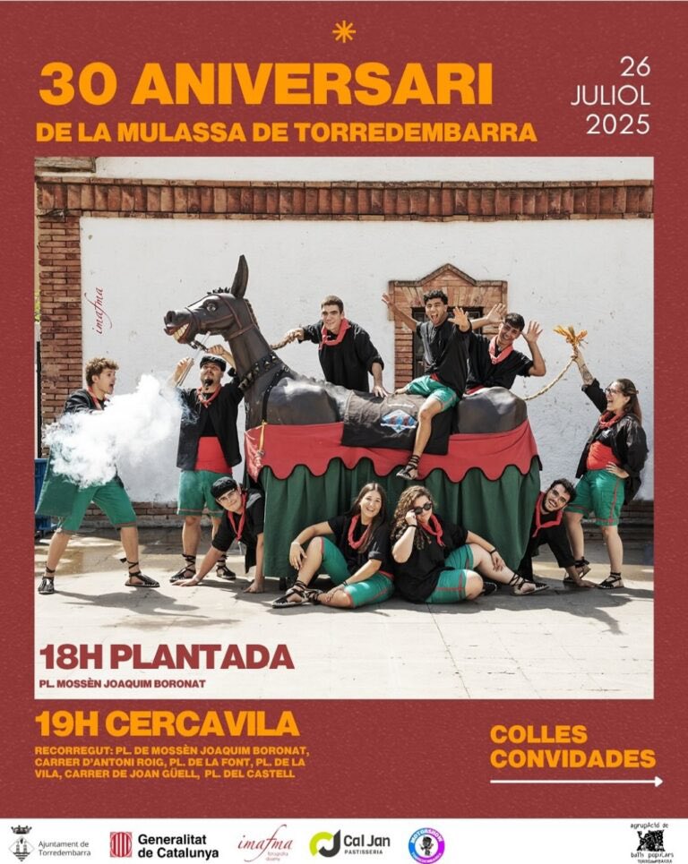 Mulassa 🐴 | Aquest dissabte a la tarda la Mulassa de Valls serà una de les convidades al 30è aniversari de la @mulassadetorredembarra. A més de la torrenca, hi participaran mulasses d’arreu del país

📅 Dissabte 26 de juliol
📍 Plaça Mossèn Joaquim Boronat
🕖 19.00 h

#UAFValls