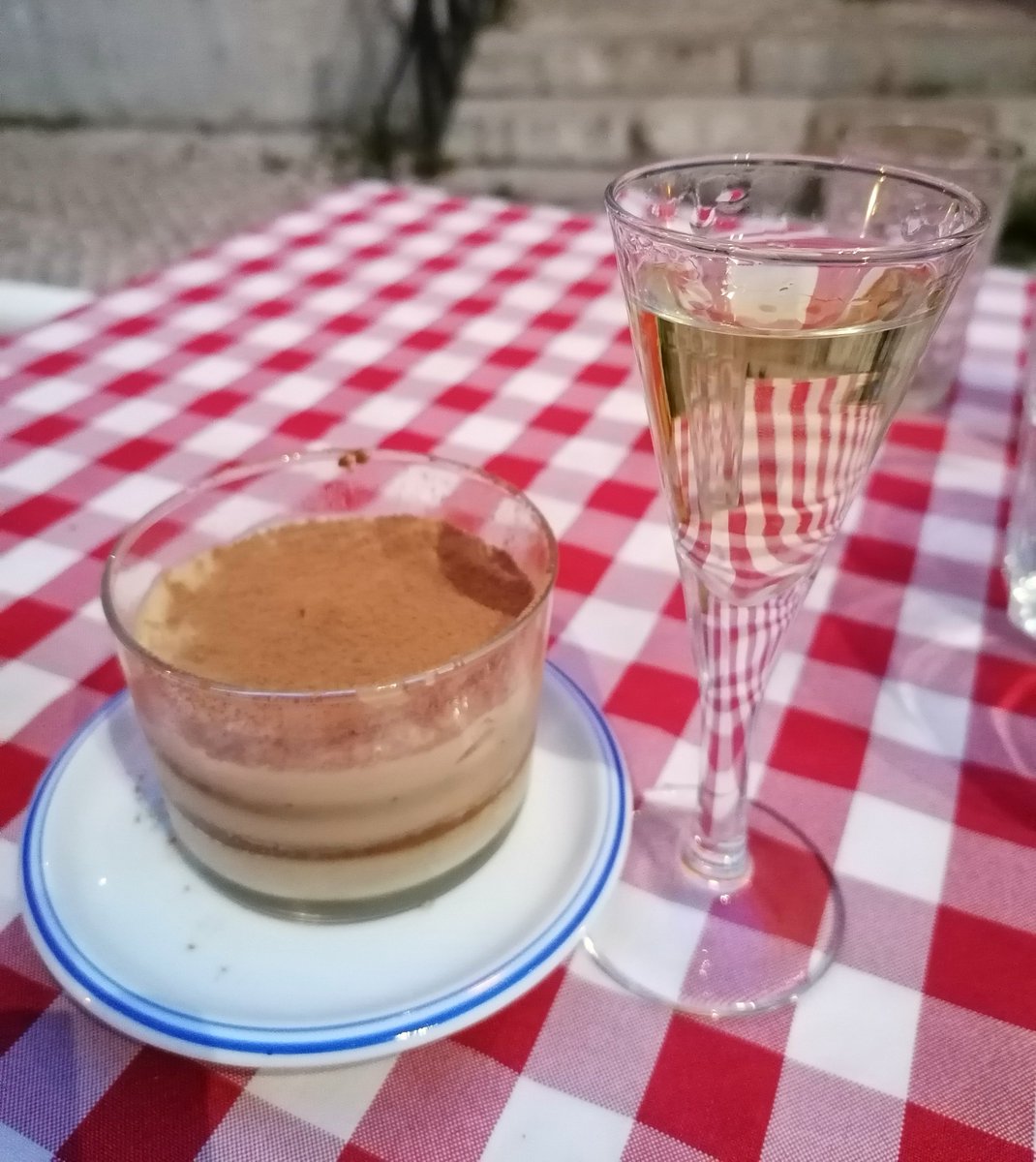 Veganharmony's tweet photo. Dinner at San Pietrino #vegan Italian restaurant. 

Delicious lasagna, followed by a rich, creamy tiramisu and a grappa 😍

#veganfood #Lisbon https://t.co/hbOinM1uSA