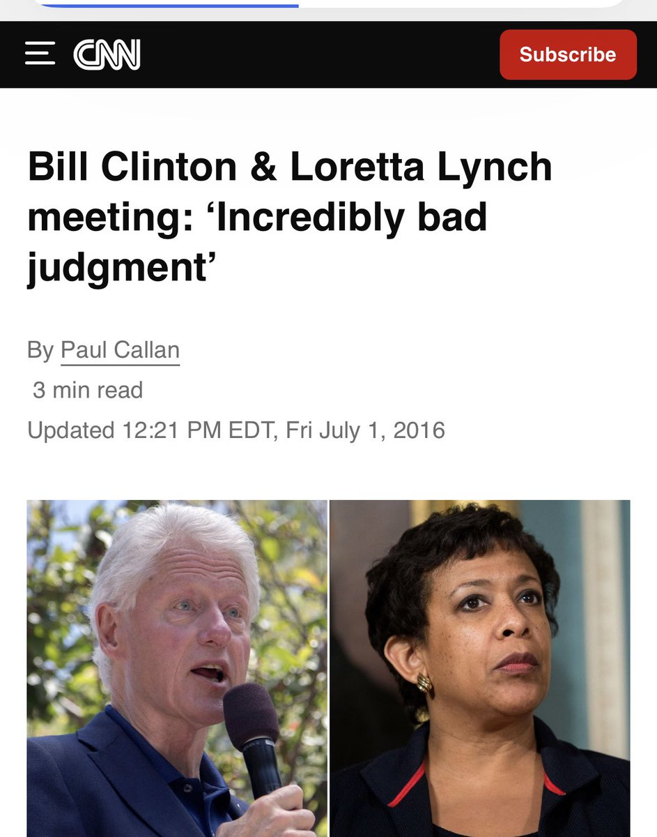 Ld19Cheryl's tweet image. ❓Why was there a meeting with Loretta Lynch and Bill Clinton on tarmac in Arizona during election 2016?
Inquiring minds want the truth….