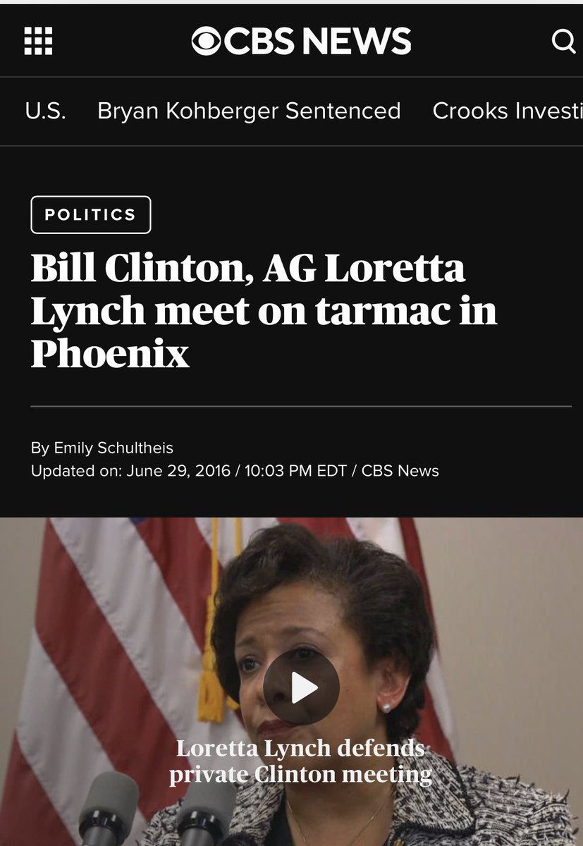 Ld19Cheryl's tweet image. ❓Why was there a meeting with Loretta Lynch and Bill Clinton on tarmac in Arizona during election 2016?
Inquiring minds want the truth….
