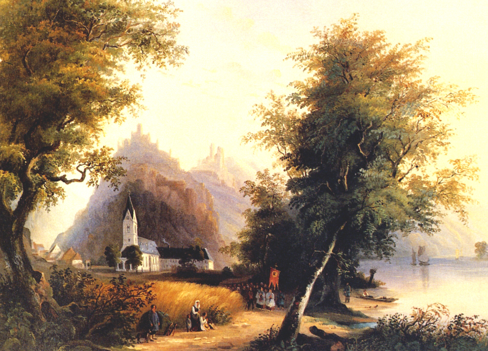 KarlBodmer's tweet image. The &apos;Enemy brothers&apos; in Bornhofen on the Rhine with a convent and village view wikiart.org/en/karl-bodmer…