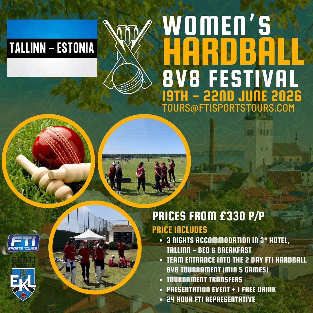 Cricket hard ball 8 a side women’s festival - Midsummer weekend 2026 in Estonia - dm us for info or tours@ftisportstours.com