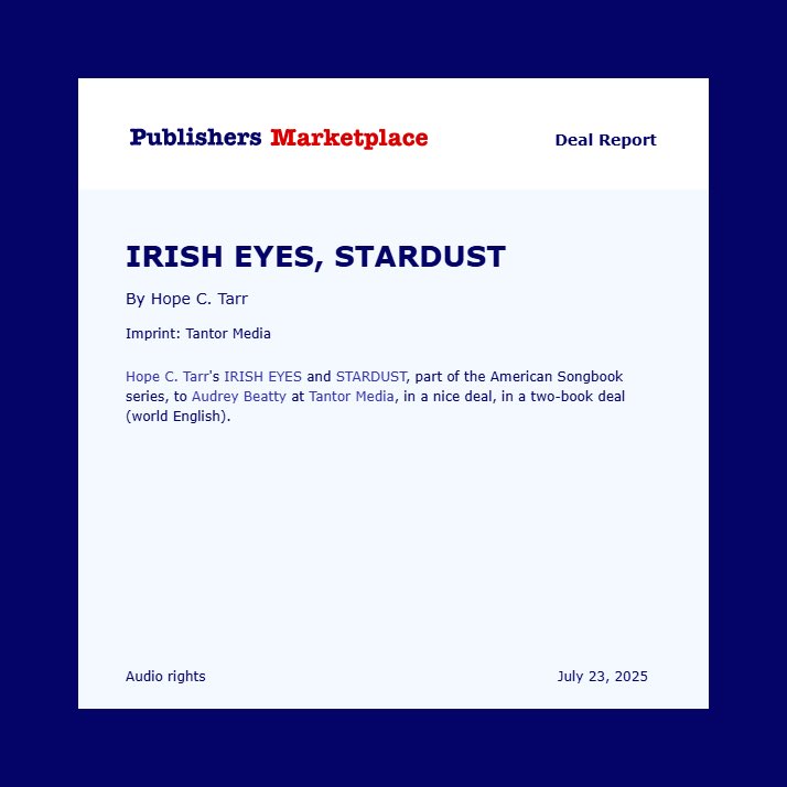 HopeTarr's tweet image. Thrilled to announce that both IRISH EYES and STARDUST will be avail as audiobooks via the wonderful @TantorAudio ! #audioboaudiobooks #histfic #americansongbookseries