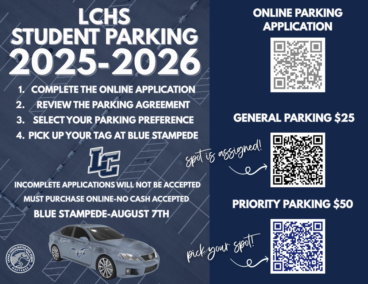 THELamarCHS's tweet image. π Need a Parking Pass? Donβt Wait! π
ΏοΈ
Hey Mustangs! If you plan to drive to school, make sure you check out the Parking Pass Flyer and get your pass as soon as possible!
π View the flyer for all the details
π Complete the form
ποΈ Secure your spot before theyβre gone!