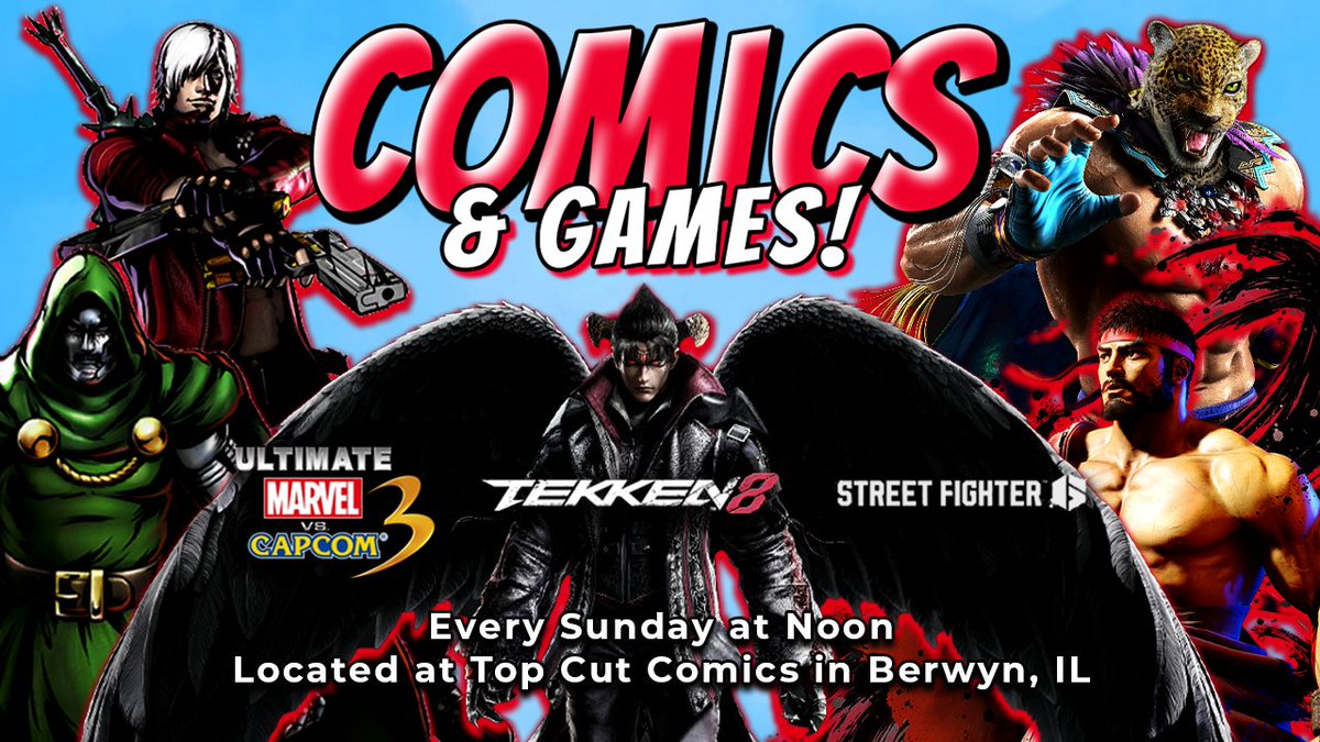 Diecrazyhard's tweet image. We&apos;re back!
This Sunday we got Comics &amp;amp; Games again with our main focus being UMVC3, NEN X IMPACT and TEKKEN 8! We will be back with SF6 next week.
Doors open at 12PM and bracket starts at...
2PM - TEKKEN 8/ UMVC3
3PM - NEN X IMPACT 

Sign up here! 
[start.gg/tournament/com…]