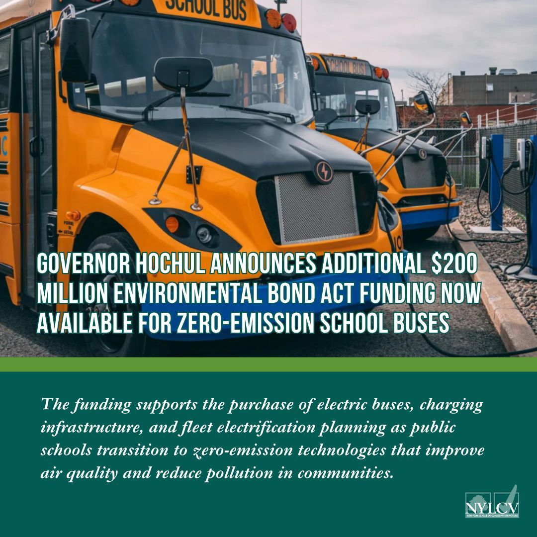 nylcv's tweet image. Exciting news! @govkathyhochul just announced that an additional $200 million is now available for zero-emission school buses through the third installment of funding from the historic $4.2 billion Clean Water, Clean Air, and Green Jobs Environmental Bond Act of 2022.