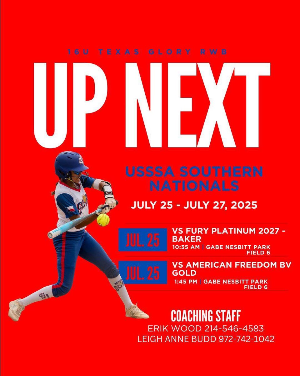 Mia Berain (@miaberain) on Twitter photo Last Tournament of the Season Starts Tomorrow. Let’s Go Glory!!❤️🤍💙
<a href="/16uTXGloryRWB/">16U Texas Glory RWB</a> <a href="/USSSAFastpitch/">USSSA Fastpitch</a> Last Tournament of the Season Starts Tomorrow. Let’s Go Glory!!❤️🤍💙
<a href="/16uTXGloryRWB/">16U Texas Glory RWB</a> <a href="/USSSAFastpitch/">USSSA Fastpitch</a>