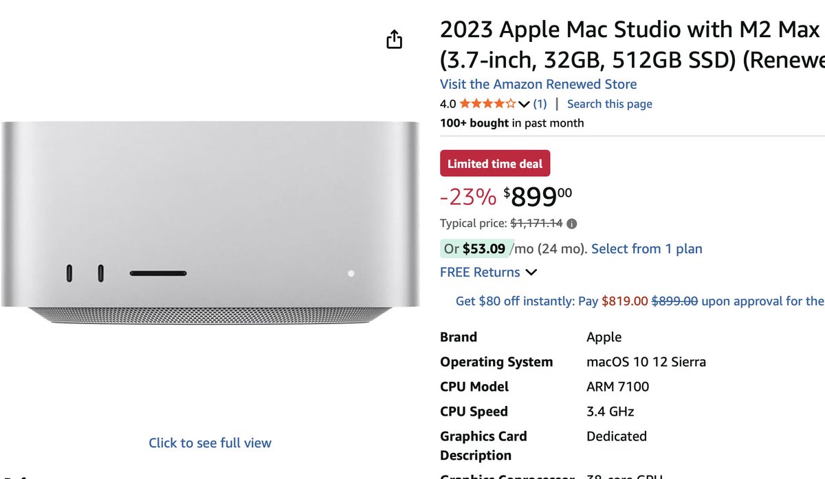 Whaat? Mac Studio M2 Max only $899?? amzn.to/4kWp5bE