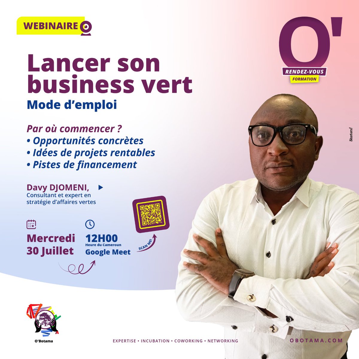 🌱 Tu veux entreprendre dans le vert mais tu ne sais pas par où commencer ?
<a href="/OBotama_aic/">OBotama</a> t’invite à un webinaire avec <a href="/davy_gael/">DJOMENI DAVY GAEL</a> , expert en stratégie verte 🌍
📅 Mer 30 Juillet • 🕛 12H (CM)
🎯 Lancer son business vert : mode d’emploi
💻 Google Meet
👉🏾 forms.gle/aRjSjvzxE4U5AN…