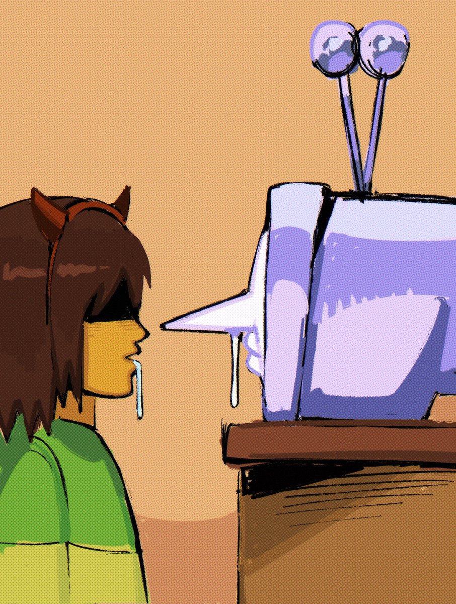 samoyed_void's tweet image. how i feel when i stare at the tv too long and it starts staring right back at me #deltarune