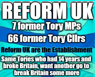 🚨SEVEN MPs so far, 2 former Tories quit as Reform MPs. SIXTYSIX former Tory cllrs now Reform cllrs. By 2029 nearly all Reform candidates will be former Tories that messed up, refuse to admit it and just want to keep their snouts in the trough.