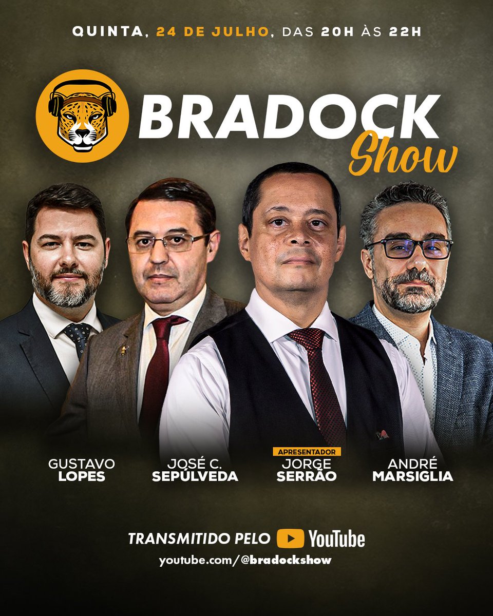 Jorge Serrão (@alertatotal) on Twitter photo Assista das 20h às 22h ao <a href="/BradockShow/">Bradock Show</a> Lula bravateia e prefere "jogar truco" a negociar de verdade com Trump <a href="/POTUS/">President Donald J. Trump</a>
youtube.com/live/HPoLOb8Zt… Assista das 20h às 22h ao <a href="/BradockShow/">Bradock Show</a> Lula bravateia e prefere "jogar truco" a negociar de verdade com Trump <a href="/POTUS/">President Donald J. Trump</a>
youtube.com/live/HPoLOb8Zt…