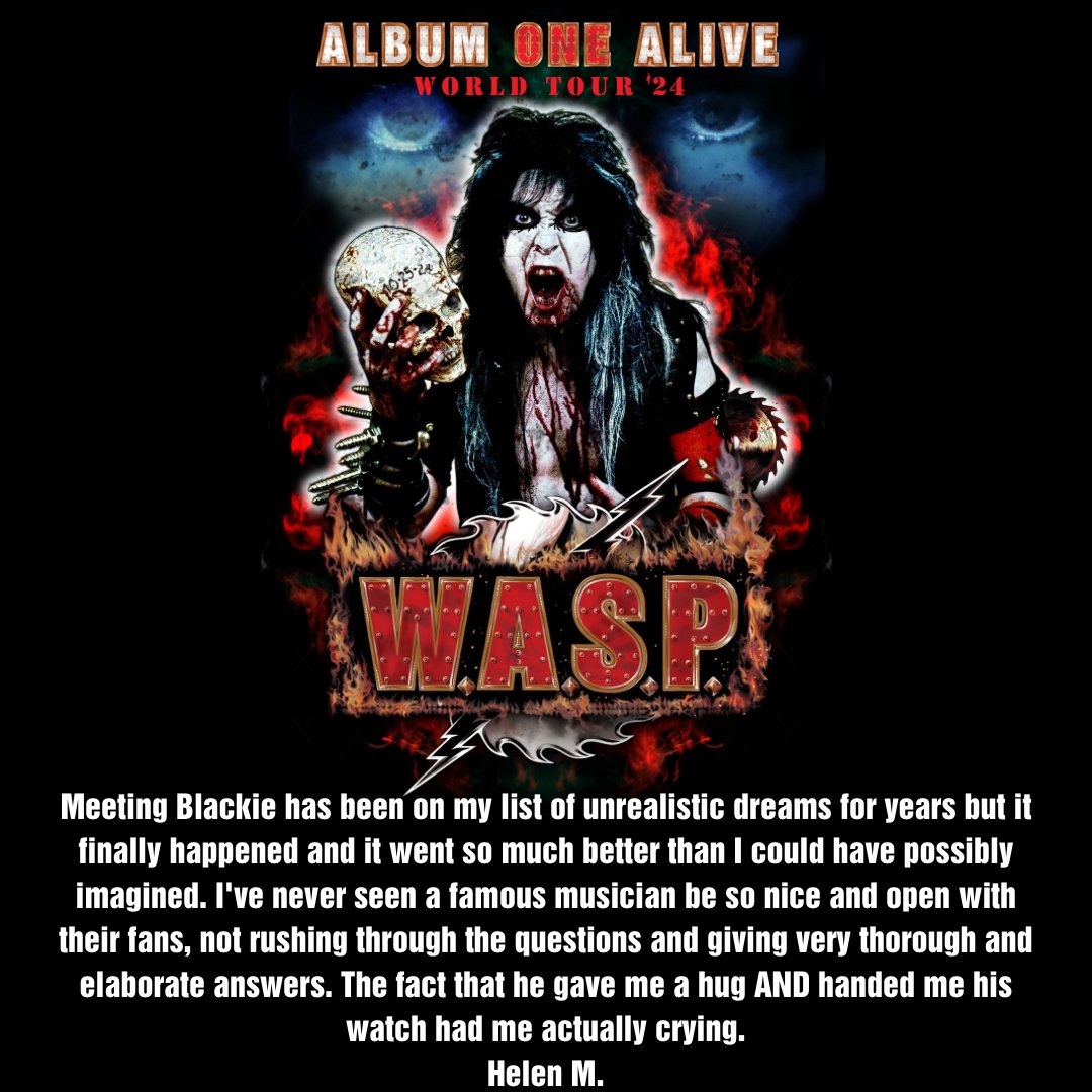 WASPOfficial's tweet image. “Meeting Blackie has been on my list of unrealistic dreams for years but it finally happened and it went so much better than I could have possibly imagined. I've never seen a famous musician be so nice and open with their fans” - Helen M.
Get your VIP tix waspnation.myshopify.com