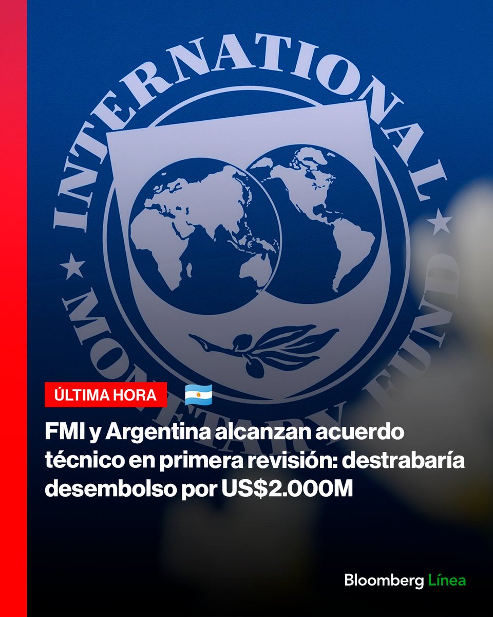 BloombergLineaA's tweet image. Última Hora | El FMI informó que el personal técnico del organismo y las autoridades argentinas alcanzaron un acuerdo a nivel de personal técnico sobre la primera revisión del programa respaldado por el Servicio Ampliado del Fondo.
bit.ly/3TUs75h