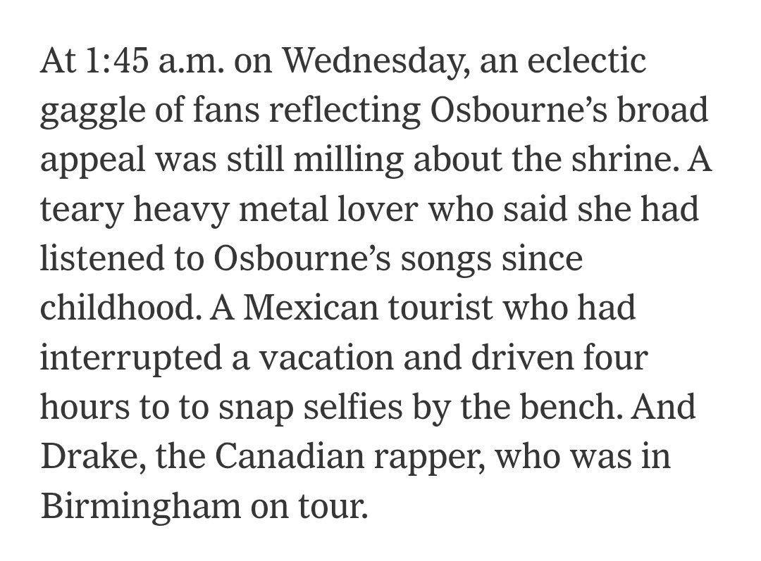 Terrific bit of detail from the <a href="/nytimes/">The New York Times</a> Ozzy Osbourne obituary