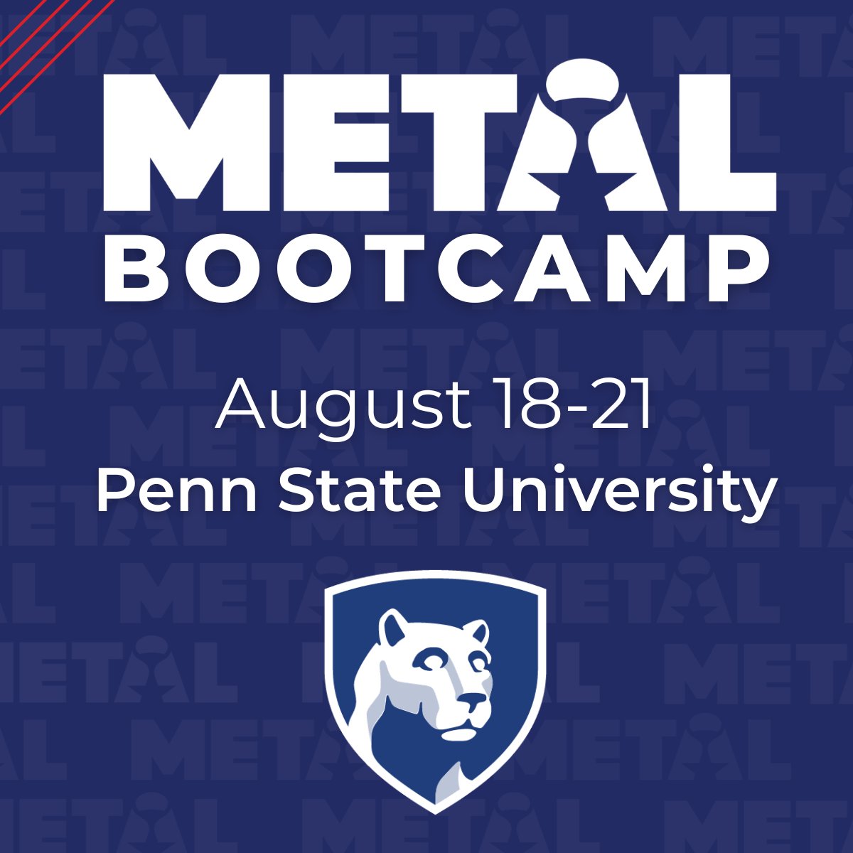 METALforAmerica's tweet image. Register now for Penn State University&apos;s METAL Bootcamp! 💥

📆 August 18-21
📍 Penn State University Park

Register now 👉 brnw.ch/21wUp3Z

The online component must be completed before attending in person. Register for free 👉 brnw.ch/21wUp3Y