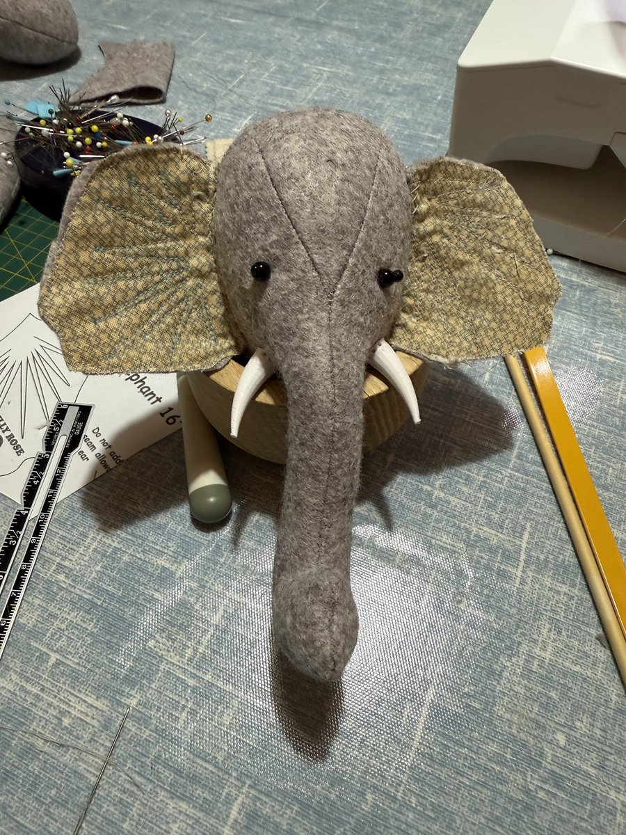AstroMikeMerri's tweet image. Joining forces: wife amusing herself with a needlework kit of an elephant, bemoaning the absence of tusks provided; but I have a 3D printer, and a working relationship with ChatGPT to help design what I need!