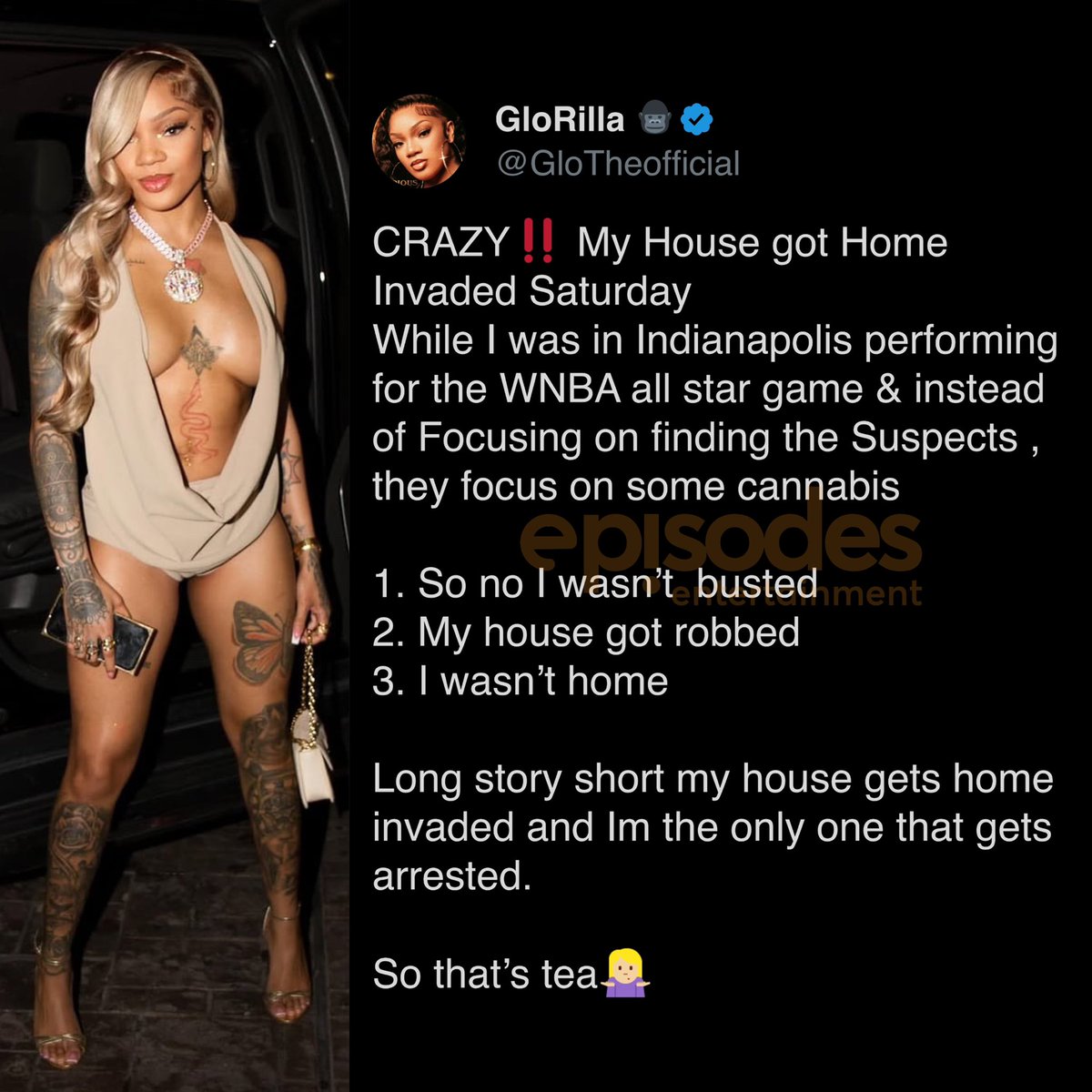 episodesent's tweet image. GloRilla breaks her silence after being arrested in Georgia on felony drug possession charges.