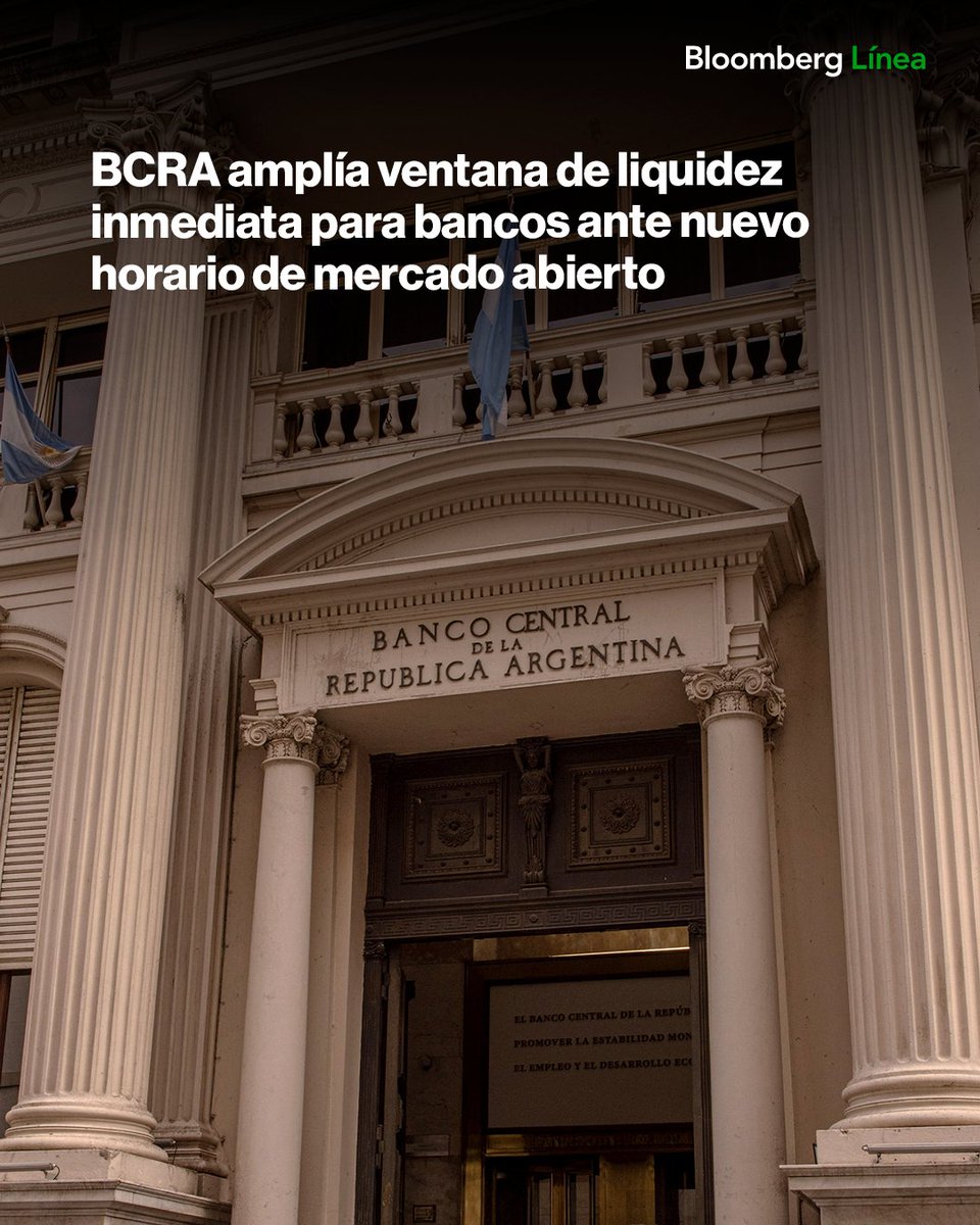 BloombergLineaA's tweet image. El Banco Central de Argentina modificará los horarios de su ventana de liquidez inmediata a partir del 28 de julio, en línea con el nuevo esquema del mercado abierto.
Los detalles los encontrás acá: bit.ly/4fcuYjS
📸: Sarah Pabst/Bloomberg