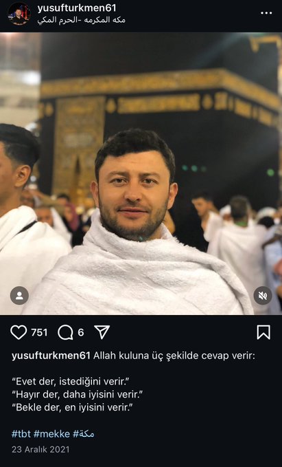 can (@cankemaly418) on Twitter photo <a href="/hilmiturkmen34/">Hilmi Türkmen</a> Eski Üsküdar Belediye Başkanı AKP’li Hilmi Türkmen’in oğlunun 2024'te THY’de işe girdiği ortaya çıktı.
Yusuf Türkmen'in Kabe manzaralı paylaşımı:
"Allah kuluna üç şekilde cevap verir:
Evet der, istediğini verir.
Hayır der, daha iyisini verir.
Bekle der, en iyisini verir." <a href="/hilmiturkmen34/">Hilmi Türkmen</a> Eski Üsküdar Belediye Başkanı AKP’li Hilmi Türkmen’in oğlunun 2024'te THY’de işe girdiği ortaya çıktı.
Yusuf Türkmen'in Kabe manzaralı paylaşımı:
"Allah kuluna üç şekilde cevap verir:
Evet der, istediğini verir.
Hayır der, daha iyisini verir.
Bekle der, en iyisini verir."