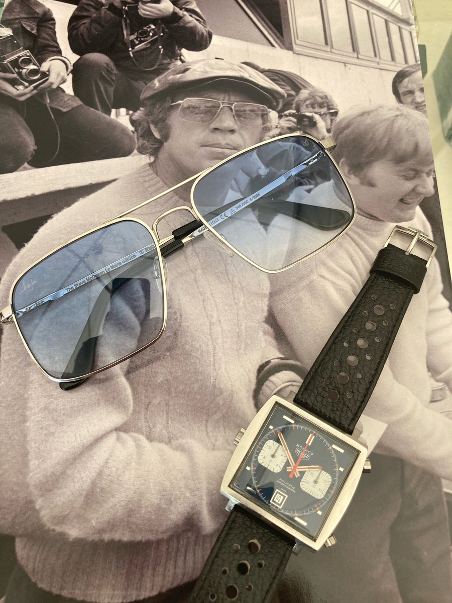 Great to meet <a href="/RenauldSunglass/">Renauld Sunglasses</a> today, they make the sunglasses Steve wore at Lemans and of course we had a period 1133b Heuer Monaco to match! <a href="/TAGHeuer/">TAG Heuer</a> <a href="/GrantleyHall_/">Grantley Hall</a> <a href="/fastlaneclub/">thefastlaneclub</a>