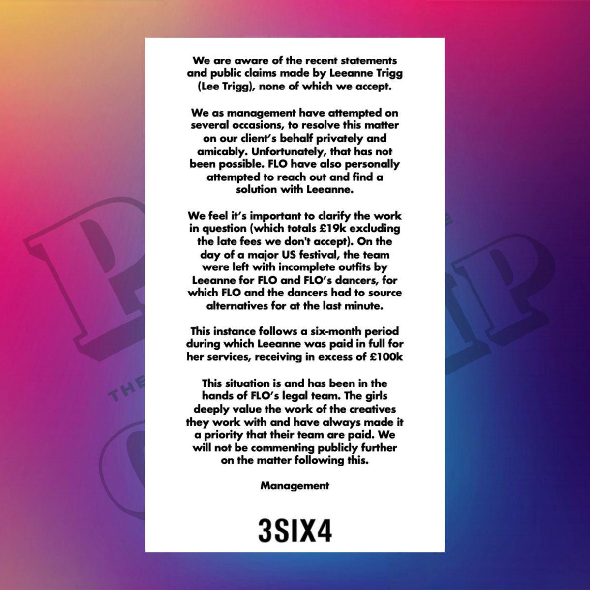 TheePopGossip's tweet image. FLO’s management team issues an official statement following their former designer’s accusations of unpaid service.