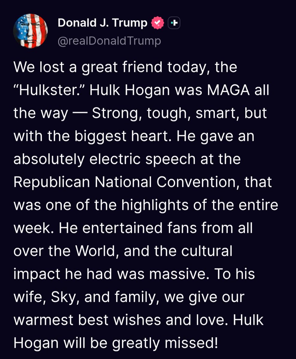 45Angelheart's tweet image. Trump sent a memo on TS for Hulk Hogan. πͺππ»πΊπΈ