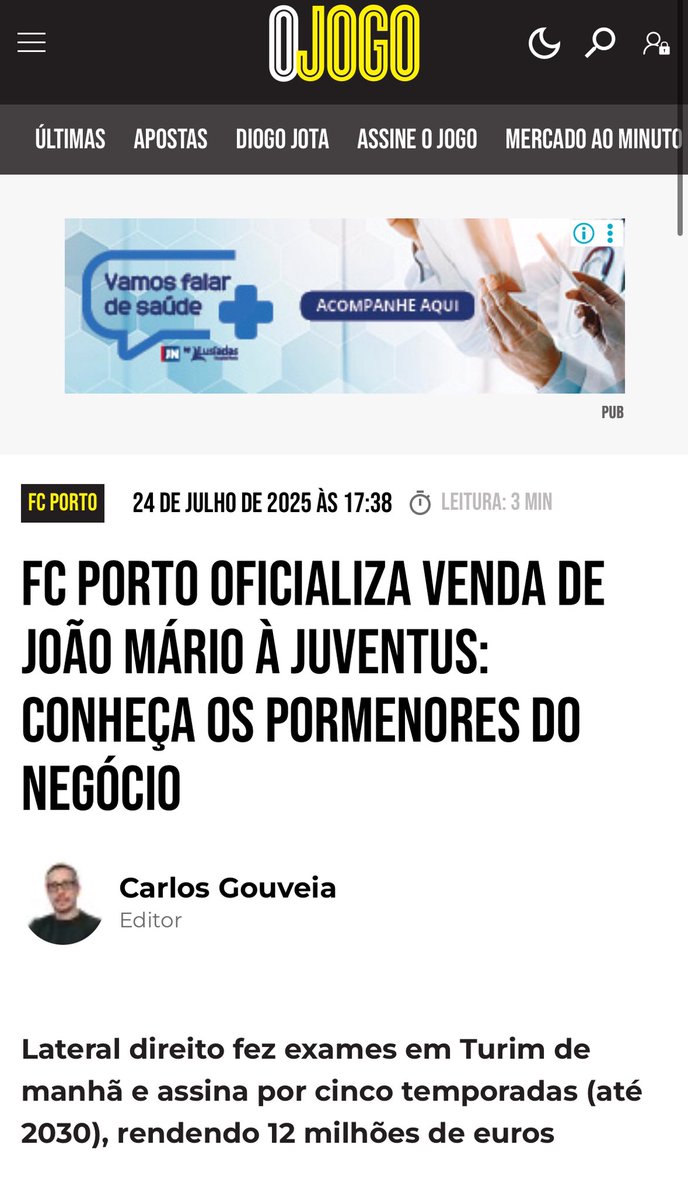 FranciscoMarkes's tweet photo. Engenharia financeira.
FC Porto e Juventus decidiram trocar jogadores. João Mário foi para a Juventus, Alberto Costa vem para o FC Porto, sendo que o FC Porto ainda tem de dar três milhões (eventualmente mais um, segundo objetivos). Simples. Certo?
Errado. É muito melhor se o FC Porto vender os direitos económicos e desportivos do João Mário por 12 milhões de euros e comprar os direitos económicos e desportivos do Alberto Costa por 15 milhões, pagando, dizem os comunicados oficias do FC Porto, perto de 2,1 milhões de euros de comissões.
Em suma, o FC Porto paga comissões na saída de um jogador e paga comissões na entrada de outro. Mais, os 10% dos 15 milhões são a maior comissão paga na história do FC Porto na entrada de um jogador. Mais um recorde para Villas-Boas, o ex anti-comissões.
Trocando por miúdos, num negócio de troca de jogadores que envolve três milhões de euros, eventualmente quatro, pagam-se mais de dois milhões de comissões, o que dá uma percentagem bem acima dos 50%. E ainda faltam as comissões de gestão, aquela coisa inventada pela direção que é contra as comissões. Dos outros.