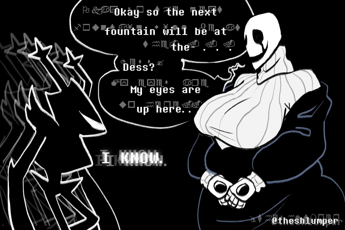 TheShlumper's tweet image. Don’t know what the deal is with everyone drawing Gaster with a massive rack but I ain’t complaining
#undertale #DELTARUNE #deltarunefanart #GASTER