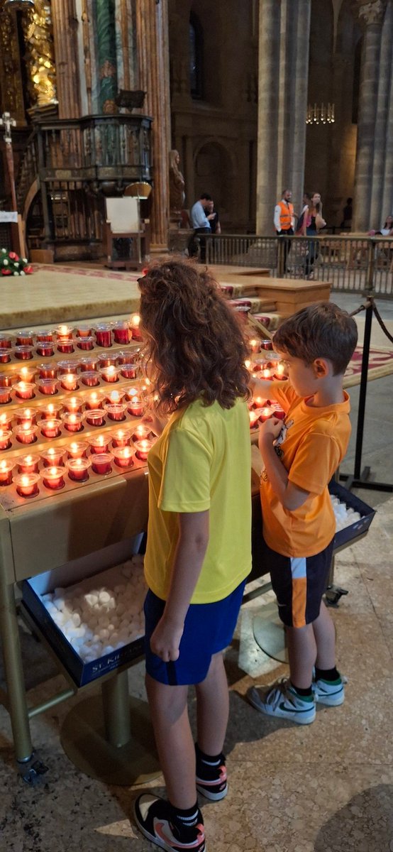 sofiaifcarvalho's tweet photo. @ourladyoflourd1 From Lourdes to @catedralSantiago — our pilgrimage continues along paths walked for over 1,000 years.
G. and O. lit a candle, said a quiet prayer, and we gave thanks to Santiago for watching over our journey. Next: Fátima.
#CaminoDeSantiago #Pilgrimage2025 https://t.co/f8K67BjeAe