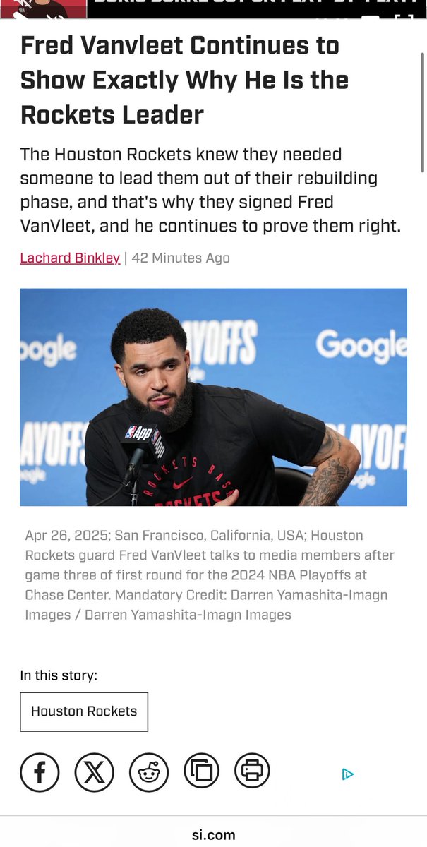 BinkleyHoops's tweet image. I remember walking into the gym the first day of training camp in Lake Charles in 2023 and the first voice I heard was Fred VanVleet giving out directions.
VanVleet has been the Rockets leader since day one and he continues to show that this offseason.
si.com/nba/rockets/ne…