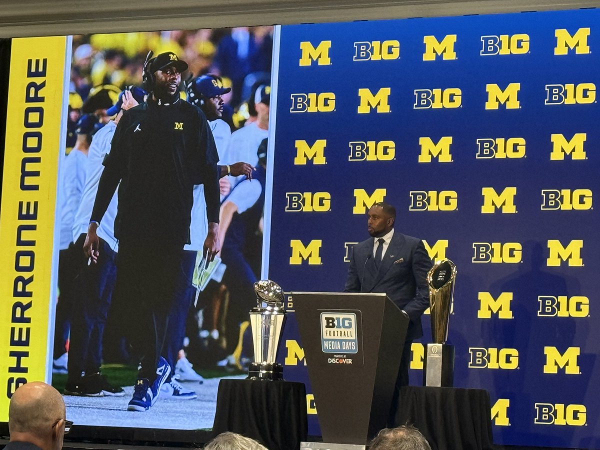 RealTonyGarcia's tweet image. After 17 coaches have already spoken, the final head man to take the main stage at Big Ten Media days: Sherrone Moore.