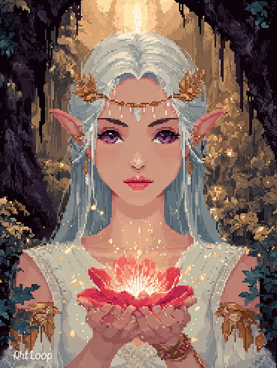 artloop_ai's tweet image. Whispering Petals of the Elven Queen.

#pixelart