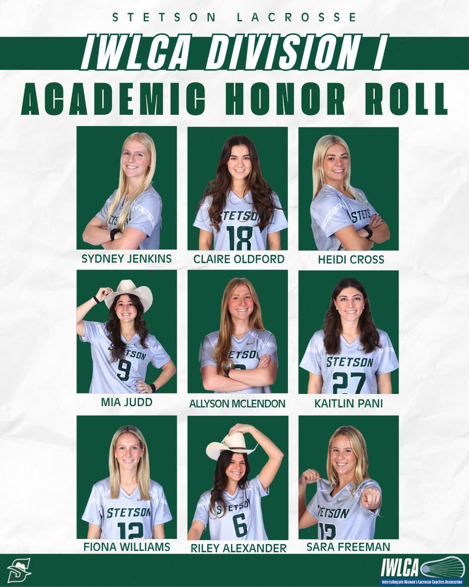 StetsonLacrosse's tweet image. HUGE congrats to our 9 Hatters making the IWLCA Division I Academic Honor Roll!! SO proud of the effort put in on and off the field๐๐ฉ๐
