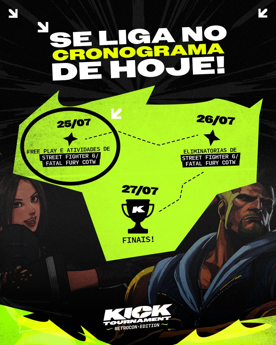 MGG Brasil (@mggbrasil) on Twitter photo Sextou com o Kick Tournament Retrocon Edition!
Hoje é dia de aquecer no Freeplay e curtir showmatches imperdíveis
13h às 14h - Street Fighter 6 com controles de movimento!
15h às 16h - Fatal Fury reverse Main
17h às 18h <a href="/BoladoZangief/">2G Zangief_bolado</a> vs <a href="/dragonlegendfgc/">Comitê | Dragon_Legend</a>
FT10 - O Embate Final Sextou com o Kick Tournament Retrocon Edition!
Hoje é dia de aquecer no Freeplay e curtir showmatches imperdíveis
13h às 14h - Street Fighter 6 com controles de movimento!
15h às 16h - Fatal Fury reverse Main
17h às 18h <a href="/BoladoZangief/">2G Zangief_bolado</a> vs <a href="/dragonlegendfgc/">Comitê | Dragon_Legend</a>
FT10 - O Embate Final