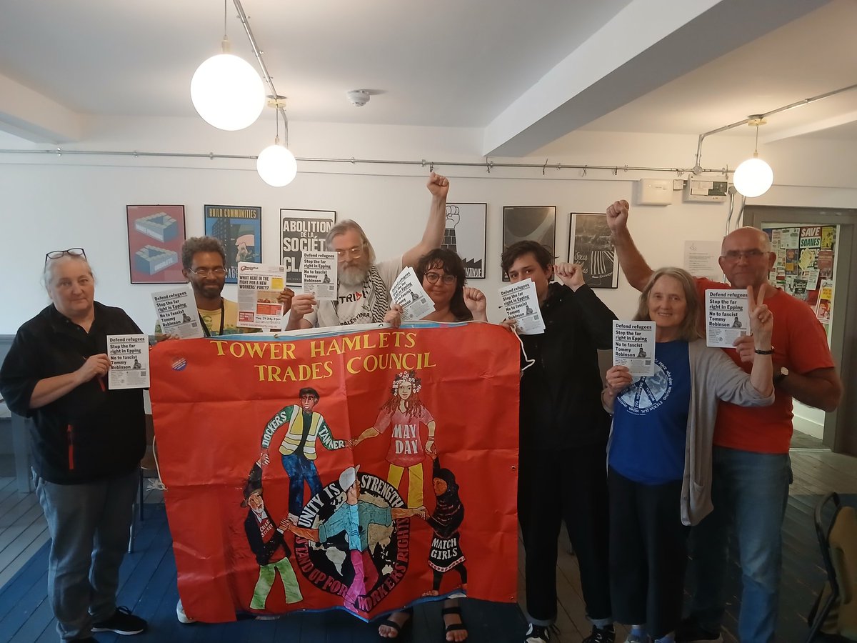 Tower Hamlets Trades Council (@towerhamletstc) on Twitter photo .<a href="/TowerHamletsTC/">Tower Hamlets Trades Council</a> says there's no place for racism & hate in our borough, Epping or anywhere else. We call on all trade unions to join the fight against the far right.
<a href="/robbins_glyn/">Glyn Robbins</a>
<a href="/The_TUC/">Trades Union Congress</a>
<a href="/ApsanaBegumMP/">Apsana Begum MP</a>
<a href="/LutfurRahmanTH/">Lutfur Rahman</a> .<a href="/TowerHamletsTC/">Tower Hamlets Trades Council</a> says there's no place for racism & hate in our borough, Epping or anywhere else. We call on all trade unions to join the fight against the far right.
<a href="/robbins_glyn/">Glyn Robbins</a>
<a href="/The_TUC/">Trades Union Congress</a>
<a href="/ApsanaBegumMP/">Apsana Begum MP</a>
<a href="/LutfurRahmanTH/">Lutfur Rahman</a>