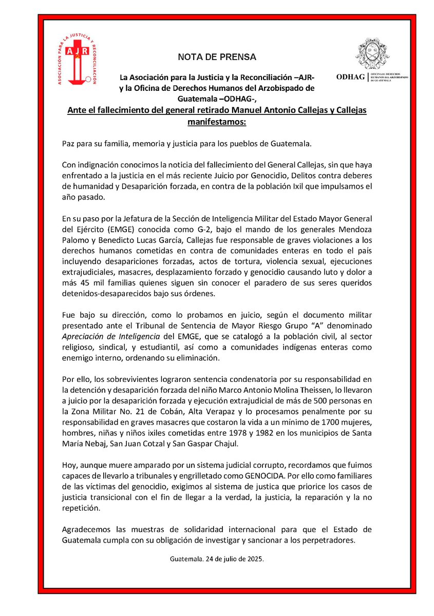 Nota de Prensa AJR y ODHAG