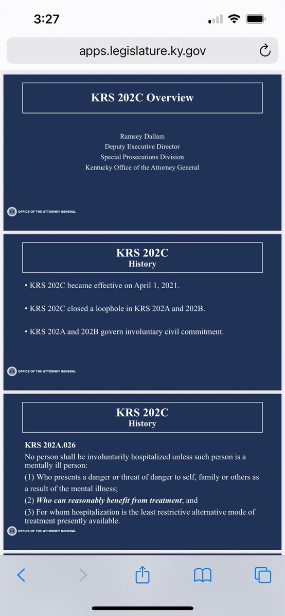 GJComley's tweet image. Great presentation from the Office of the @kyoag today in the Interim Joint Committee on #Judiciary. Commentary on the lower standard of proof for the affirmative defense of insanity (preponderance of the evidence in KRS 202 proceedings) suggested that it was out of step with the…