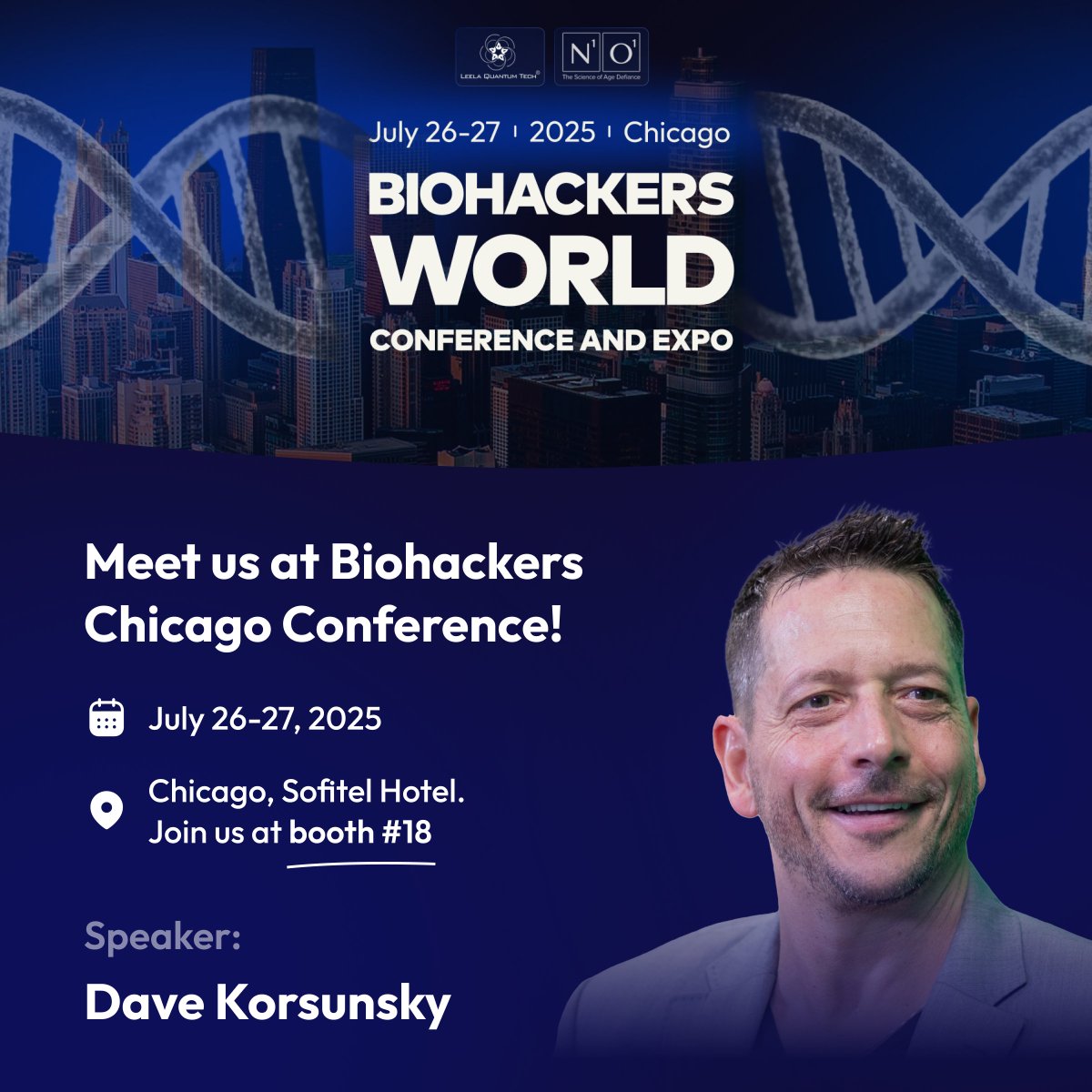 Come see us at Biohackers World in Chicago!  
Don't miss the data-driven #Longevity presentation by Heads Up CEO Dave Korsunsky on July 27 @ 11:30