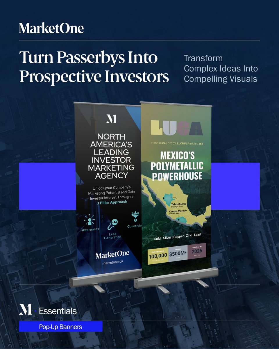 MarketOneMedia's tweet image. At investor conferences and roadshows, every public company is vying for the same attention, but not everyone looks ready for it. Our Essentials Pop-Up Banners are designed to give you a polished, professional setup that reinforces your message and elevates your brand.
• Custom…