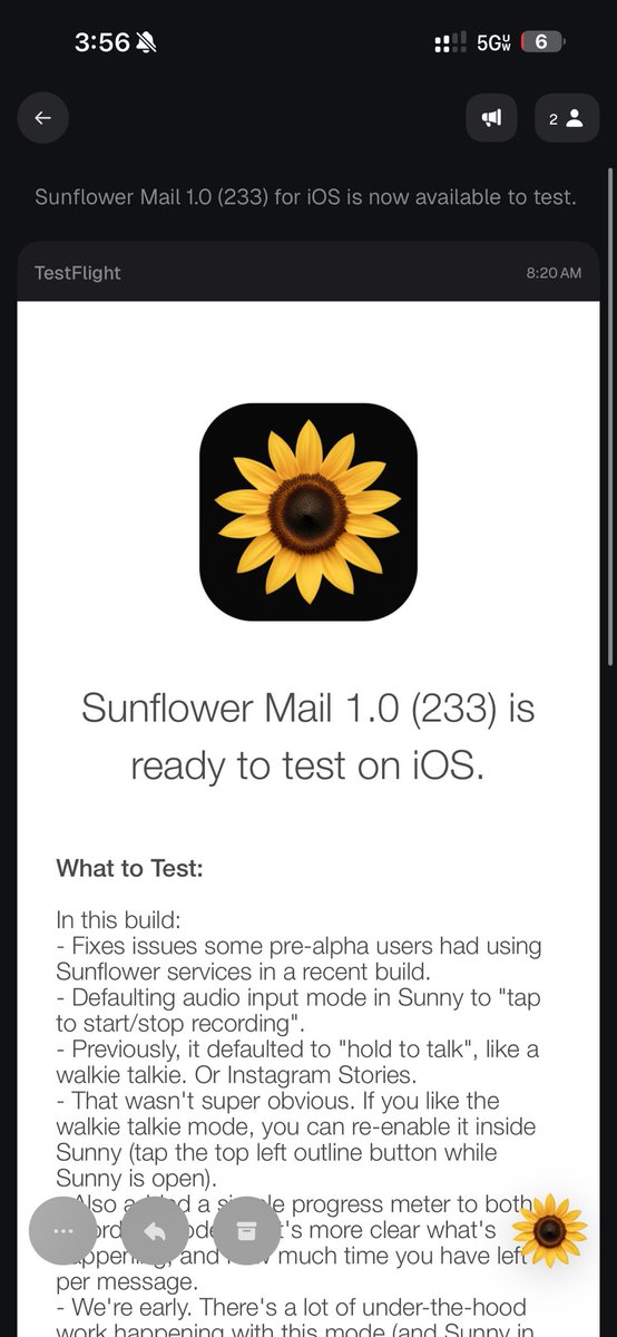 web4O's tweet image. Opening @trysunflower TestFlight update in sunflower hits different