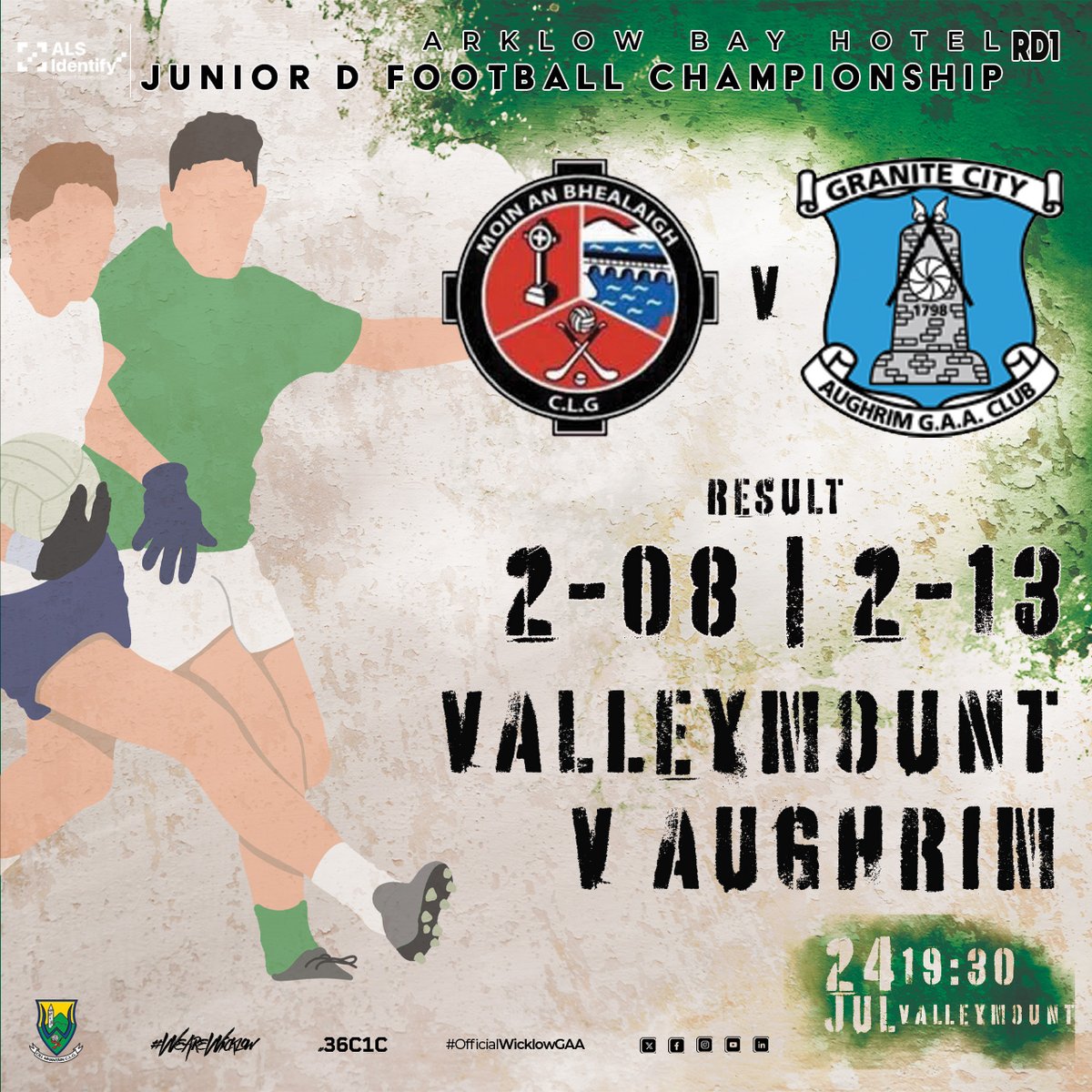 wicklowgaa's tweet image. ALS Identify Junior D Football Championship Round 1
Result
Valleymount 2-08
Aughrim 2-13
#officialwicklowgaa #WicklowGAA #wearewicklow #36C1C #alsidentify