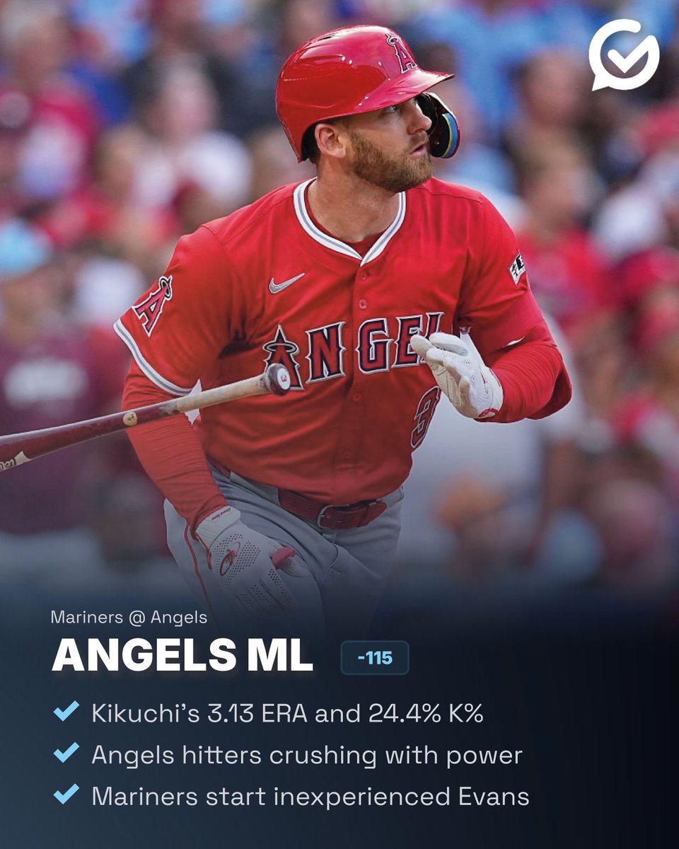 ANGELS BASH SEATTLE TONIGHT 💥

MLB: Mariners @ Angels
Pick: Angels ML -115 | 1 unit

Why this hits 👇

Yusei Kikuchi is shoving with a 3.13 ERA and a 24.4% strikeout rate, giving the Angels a huge advantage on the mound. The Mariners counter with Logan Evans, who has little