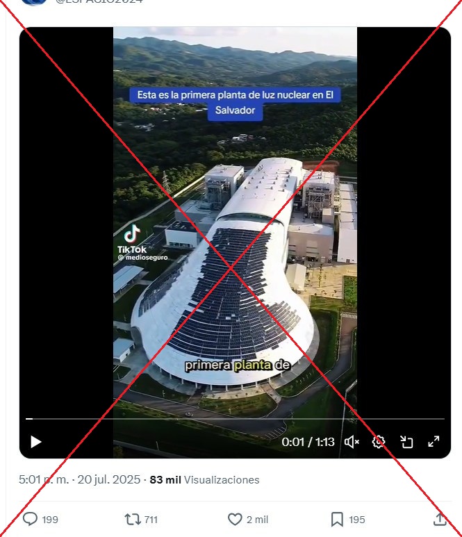 AfpFactual's tweet image. 🇸🇻 Usuarios en redes sociales difunden un video que supuestamente muestra la primera central nuclear de El Salvador.
❌ Pero la secuencia del presunto recinto fue hecha con IA. El Salvador sí prevé tener una planta nuclear, pero aún no la comienza
➡️ u.afp.com/ElSalvadorNucl…