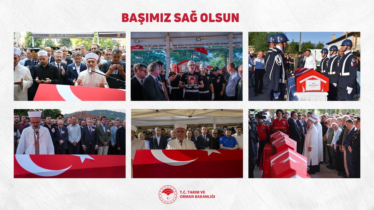 Eskişehir Seyitgazi’de alevlere karşı mücadele ederken şehit olan 5 orman işçimiz ve 5 AKUT gönüllümüz dualarla ebediyete uğurlandı.

Orman kahramanlarımız Eyüp Dereli ve Tolunay Kocaman Eskişehir’de; Hilmi Şahin ve Sercan Ünti Denizli’de; Enes Kızılyer Karabük’te; AKUT