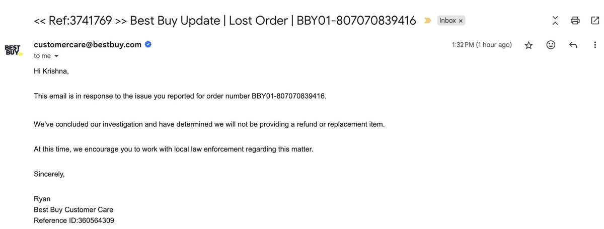 krishnareddy516's tweet photo. Could  @BestBuy  @Corie_Barry  please provide documentation or evidence that Best Buy has conducted an internal investigation into this matter.
#BestBuyScam #DeliveryFraud https://t.co/xiRwlK98D9