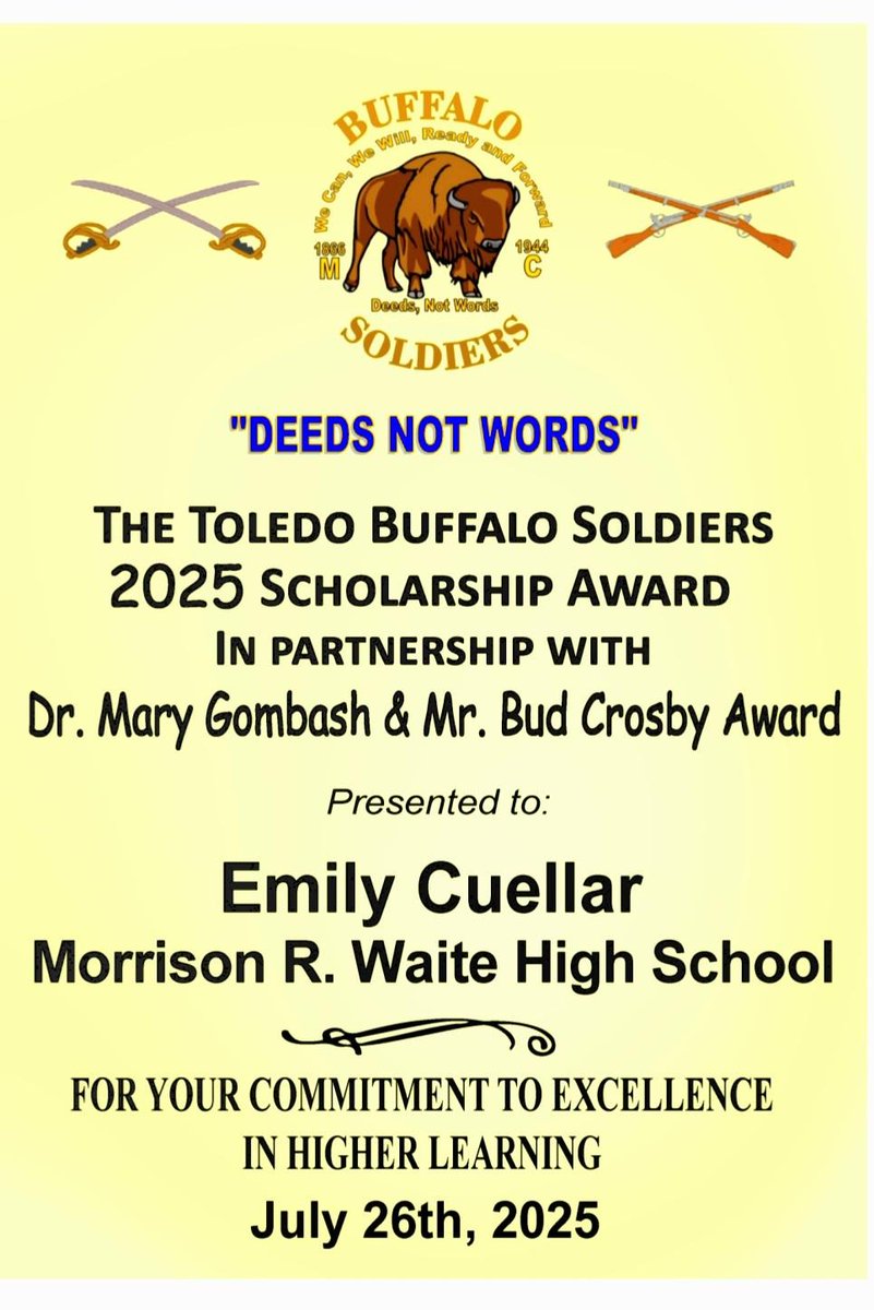 Congratulations to TPS scholarship awardees Emily Cuellar and Nataly Diaz-Sanchez, both Waite High School alum of 2025. Thank you to Toledo Buffalo Soldiers Motorcycle Club, Inc for awarding these scholarships!

#TPSProud
🟥🟦🟩🟨