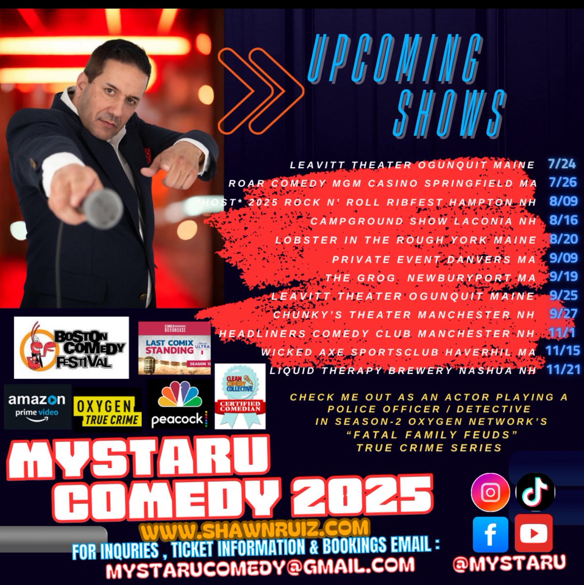 Mystaru's tweet photo. 2 New Shows Added 7/24 Update 
November Wicked Axe Haverhill MA 
Come out and share some laughs… 
Support Live  Comedy and Local Venues !! 
For Bookings / Ticket Info 
DM or Email me at 
Mystarucomedy@gmail.com https://t.co/yWQ4QY4Xvc https://t.co/B8BOJnZQr1