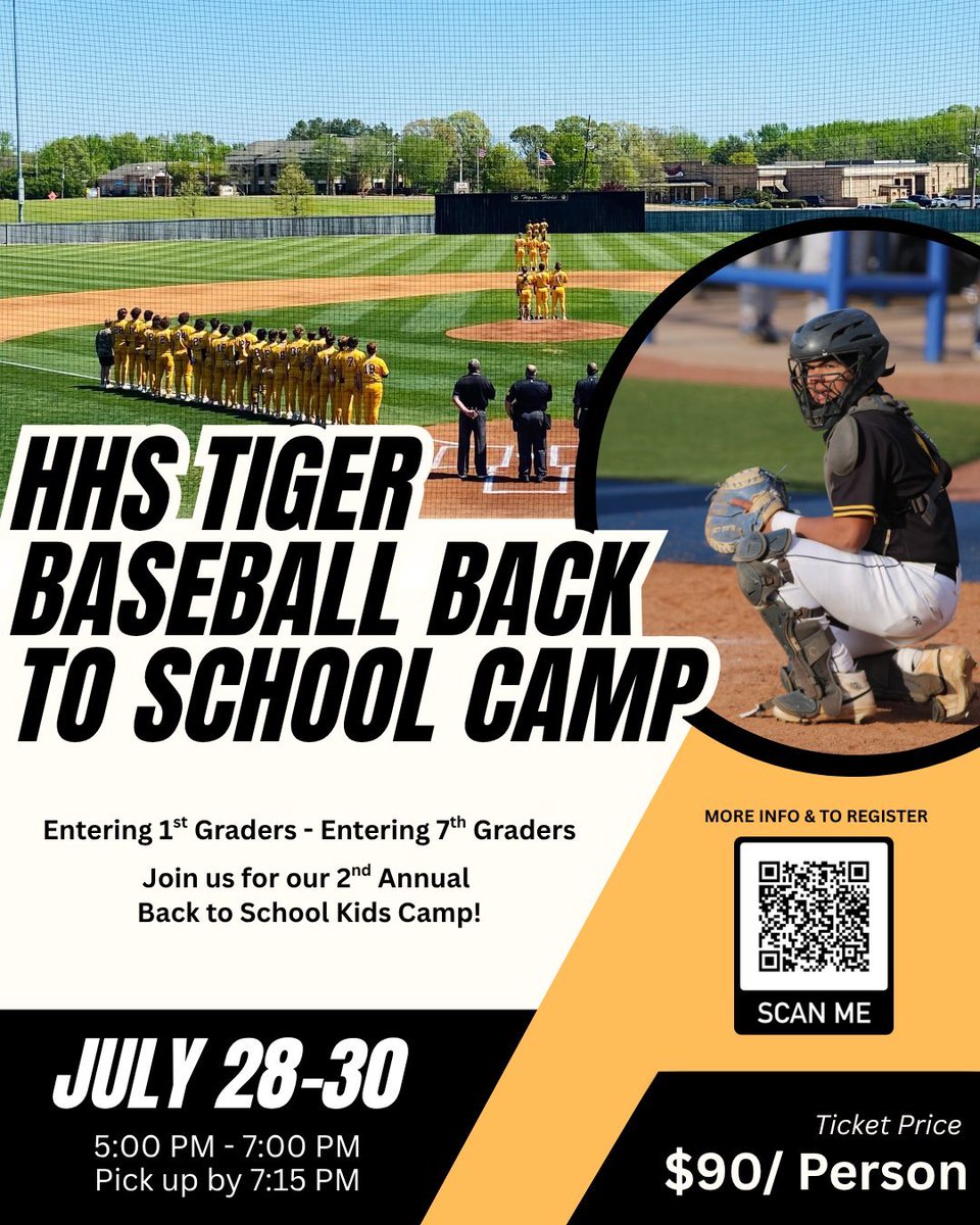 HHSTigerBSBL's tweet image. Don’t forget we have back to school camp coming up! Scan the QR code below or use the link to fill out a form! We hope to see you at the new field on Monday evening! 

docs.google.com/forms/d/1ZUAQZ…